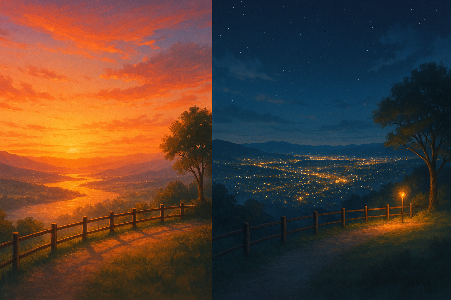 千曲川展望公園　夕景　夜景